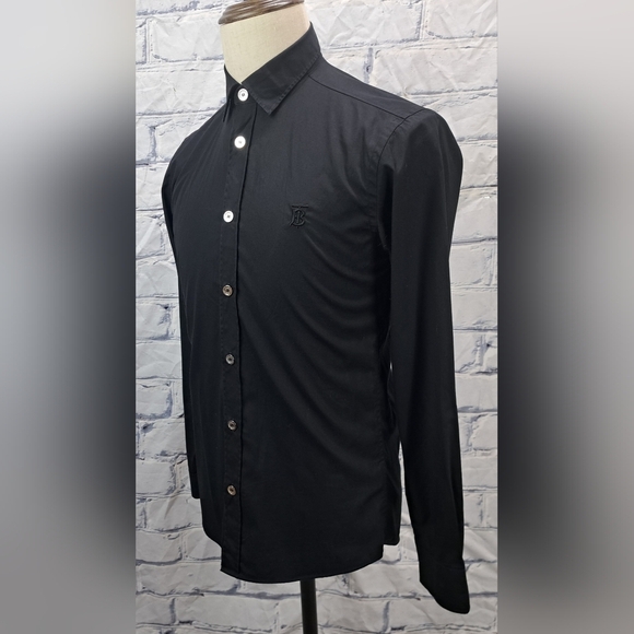 Burberry Men's Black Button Down Shirt TB Monogram Silver Buttons Size XS - Picture 15 of 16